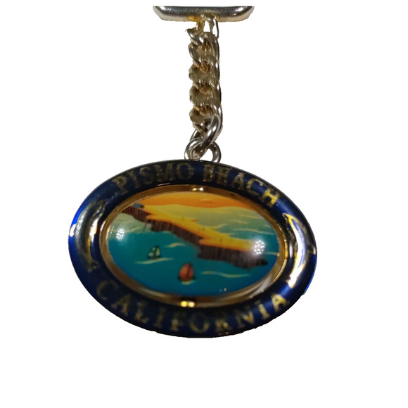 Pismo Beach California Spinner Keychain Metal Gold Tone - Picture 5 of 6